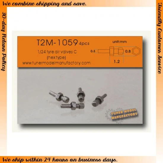 T2M 1059 1/24 Tyre Air Valves (Hexagonal type C) 4pcs - Model Cars