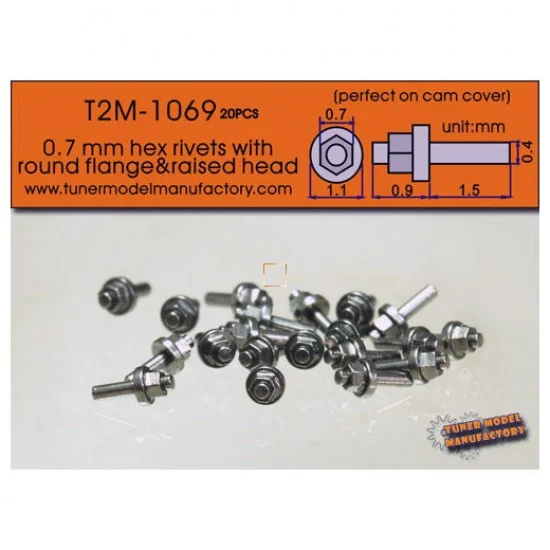 T2M 1069 0.7mm Hex Rivets with Round Flange & Raised Head (20pcs) - Perfect on Cam Cover