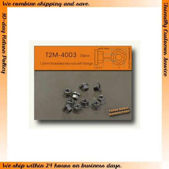 T2M 4003 1.0mm Threaded Hex Nuts w/Flange suit for 0.7mm bolt (20pcs) - Model Cars