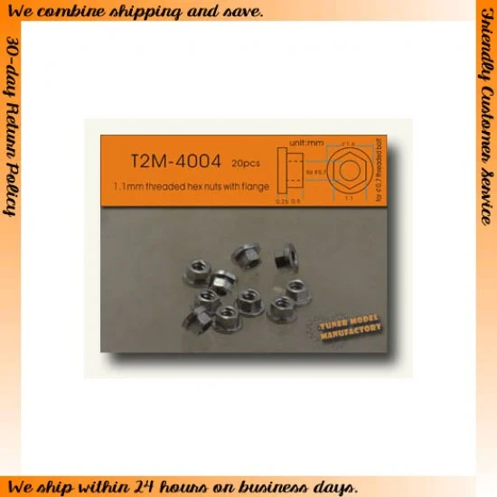 T2M 4004 1.1mm Threaded Hex Nuts w/Flange suit for 0.7mm bolt (20pcs) - Model Cars