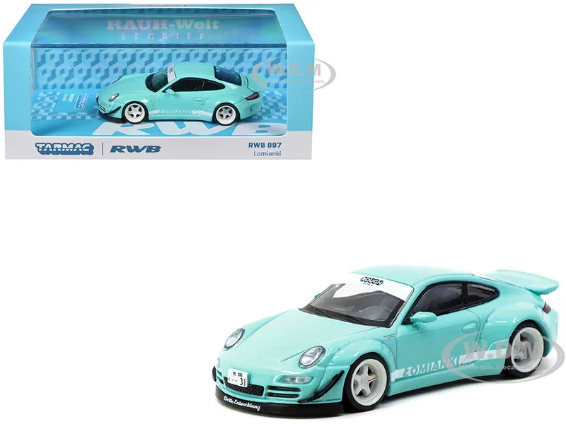 RWB 997 "Lomianki" Light Blue with White Stripes "Hobby64" Series 1/64 Diecast Model Car by Tarmac Works - Porsche Models