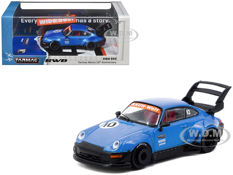 RWB 993 RHD (Right Hand Drive) #10 "Tarmac Works 10th Anniversary" Blue Metallic "Hobby64" Series 1/64 Diecast Model Car by Tarmac Works - Porsche Models
