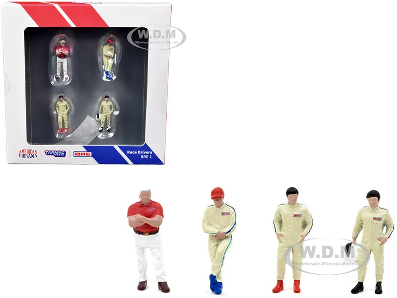 "Race Drivers" 4 Piece Diecast Figure Set "BRE" for 1/64 Scale Models by Tarmac Works & American Diorama - Accessories