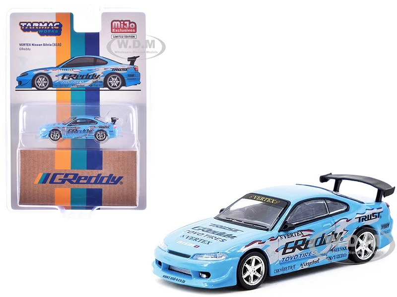 Nissan Silvia (S15) Vertex RHD (Right Hand Drive) "GReddy" Light Blue "Global64" Series 1/64 Diecast Model by Tarmac Works - Nissan Models