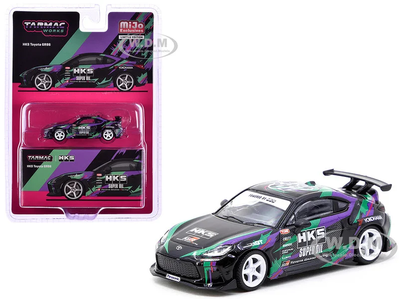 Toyota GR86 RHD (Right Hand Drive) "HKS" Black with Graphics "Global64" Series 1/64 Diecast Model by Tarmac Works - Toyota Models