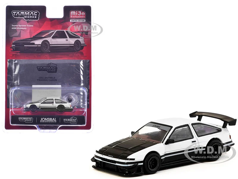 Toyota Sprinter Trueno AE86 Widebody RHD (Right Hand Drive) White and Black with Tarmac Cards "Global64" Series 1/64 Diecast Model by Tarmac Works - Toyota Models