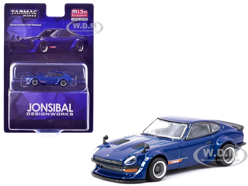 Nissan Fairlady Z S30 Widebody RHD (Right Hand Drive) "Designed by Jon Sibal" Blue Metallic "Global64" Series 1/64 Diecast Model Car by Tarmac Works - Nissan Models