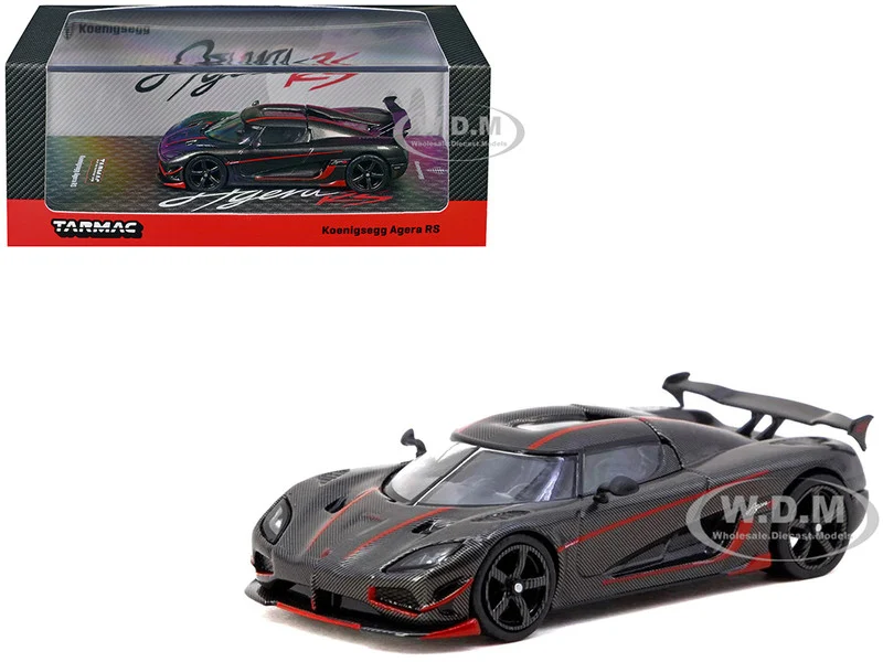 Koenigsegg Agera RS Black Carbon with Red Accents "Global64" Series 1/64 Diecast Model by Tarmac Works - Koenigsegg Models