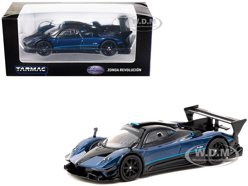 Pagani Zonda Revolucion Blue Metallic and Black with Light Blue Stripes "Global64" Series 1/64 Diecast Model Car by Tarmac Works - Pagani Models