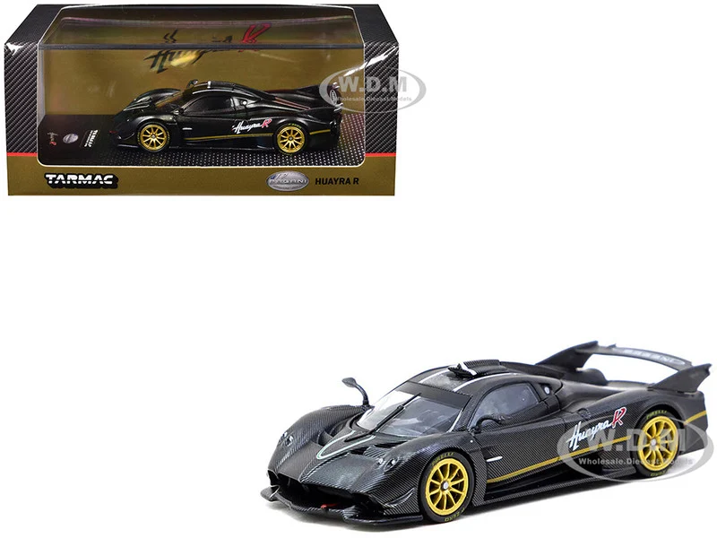 Pagani Huayra R Matt Black Carbon Fiber with Gold Wheels Limited Edition to 3552 pieces Worldwide "Global64" Series 1/64 Diecast Model by Tarmac Works - Pagani Models