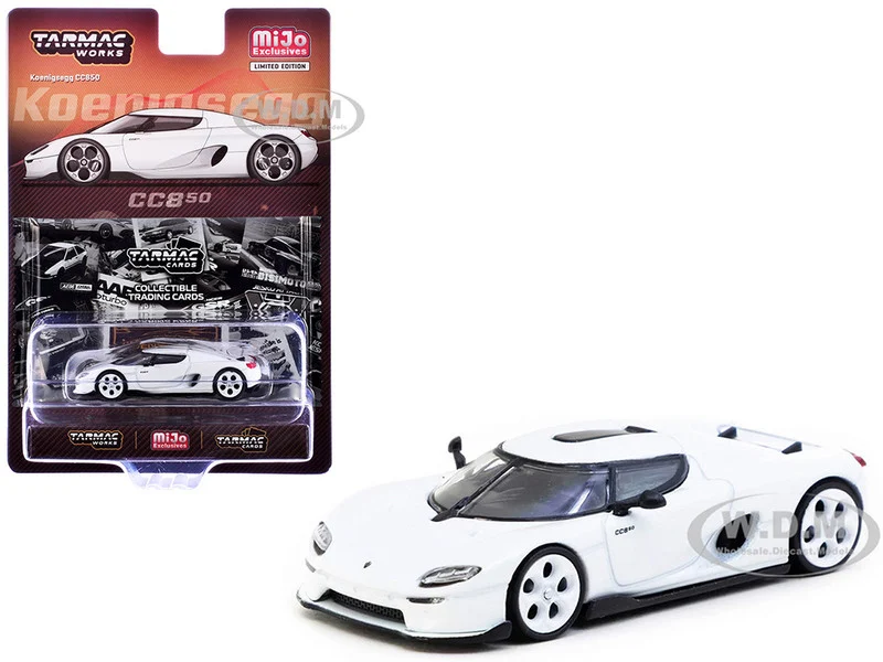 Koenigsegg CC850 White with Tarmac Cards "Global64" Series 1/64 Diecast Model by Tarmac Works - Koenigsegg Models