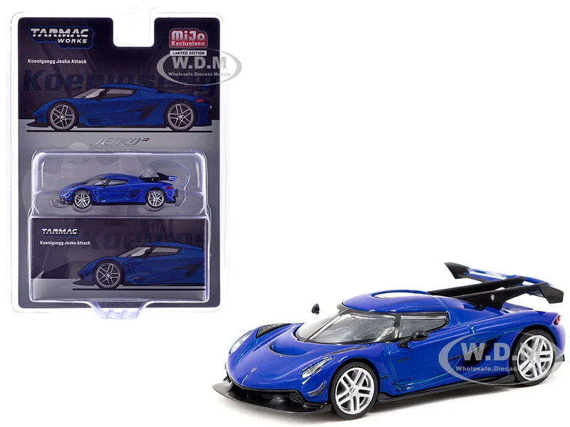 Koenigsegg Jesko Attack Blue Metallic "Global64" Series 1/64 Diecast Model by Tarmac Works - Koenigsegg Models