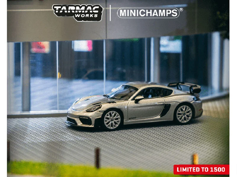 Porsche Cayman GT4 RS GT – Silver Metallic "Collab64" Series 1/64 Diecast Model Car by Tarmac Works - Porsche Models