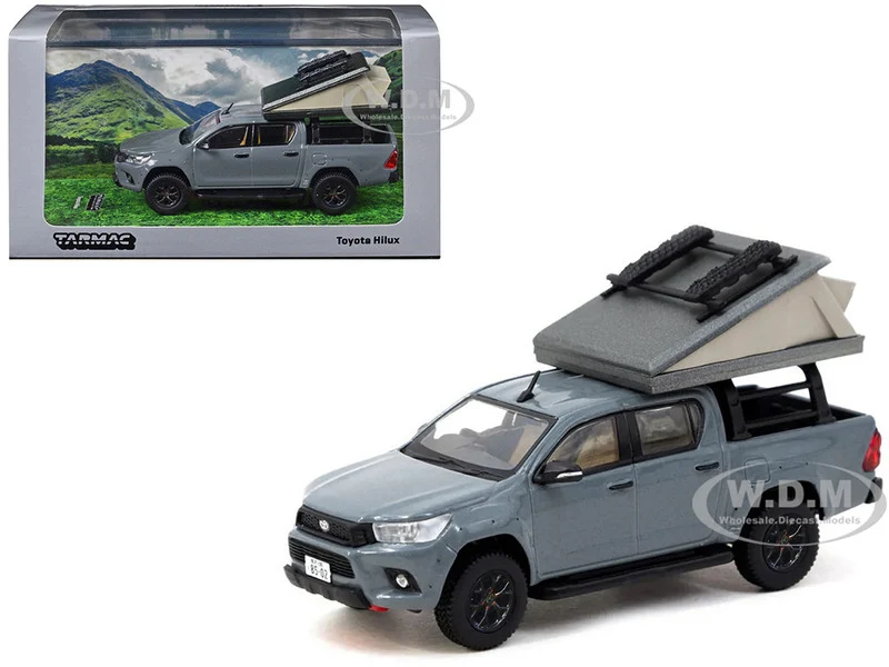 Toyota Hilux Pickup Truck RHD (Right Hand Drive) Gray with Camping Equipment "Road64" Series 1/64 Diecast Model Car by Tarmac Works - Toyota Models