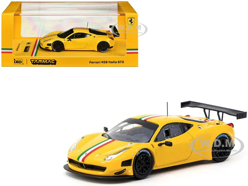 Ferrari 458 Italia GT3 Yellow with Italian Flag Stripes "Road64" Series 1/64 Diecast Model Car by Tarmac Works - Ferrari Models