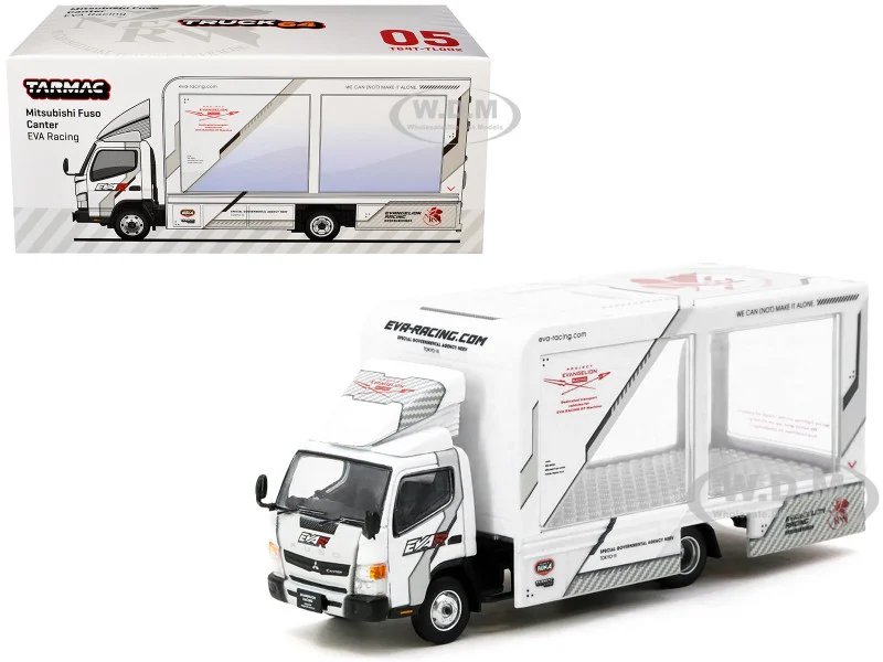 Mitsubishi Fuso Canter Mobile Display Truck RHD (Right Hand Drive) "EVA Racing" White with Graphics "Truck64" Series 1/64 Diecast Model Car by Tarmac Works - Mitsubishi Models
