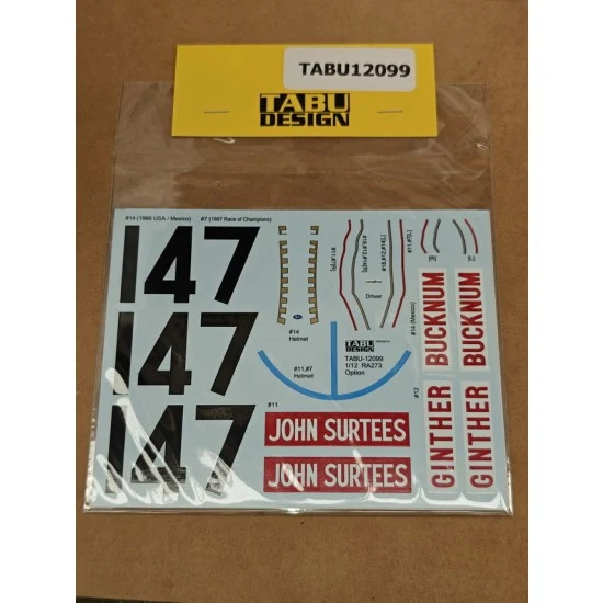 TABU Design TABU12099 1/12 HONDA RA273 Option Decal for Tamiya kits - Model Cars