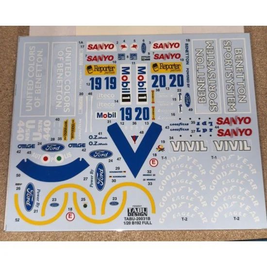 TABU Design 20031B 1/20 B192 Full Sponsor Decals for Fujimi kits - Model Cars