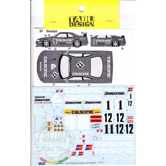 TABU Design 24023 1/24 Nissan GTR (R33) Calsonic JGTC (1995 - 1998) Decals for Tamiya kit