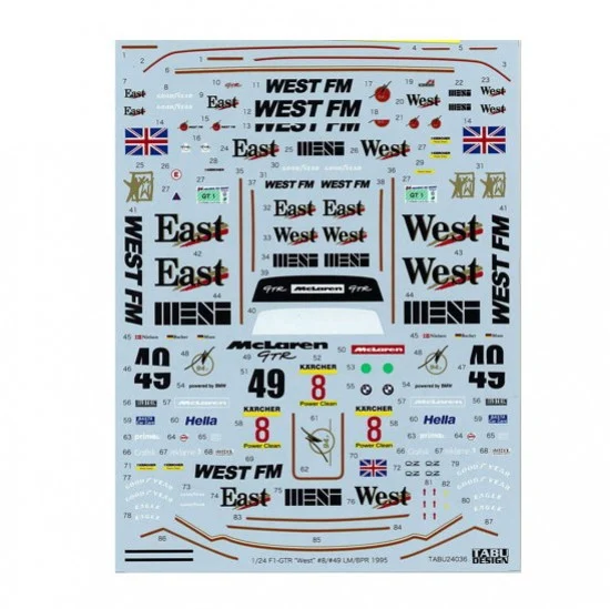 TABU Design 24036 1/24 McLaren F1 GTR #8 BPR/#49 Le Mans 1995 Sponsor 'West' Decal - Model Cars