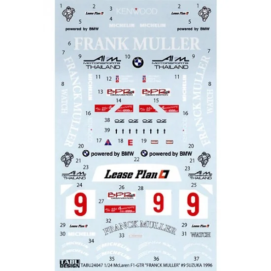 TABU Design 24047 Decals for 1/24 McLaren F1-GTR "Franck Muller" #9 Suzuka 1000km 1996 (Short Tail)