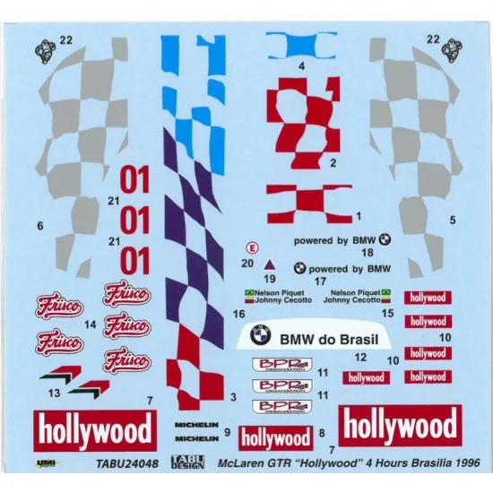 TABU Design 24048 Decals for 1/24 McLaren F1-GTR #01 "Hollywood" 4Hours Brasilia 1996 (Short Tail)