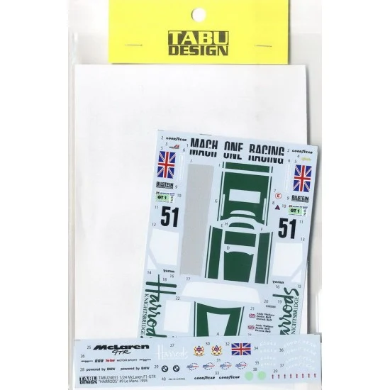 TABU Design 24051 1/24 McLaren F1-GTR "Harrods" #51 LeMans 1995 (Short Tail) Decals for Fujimi kit