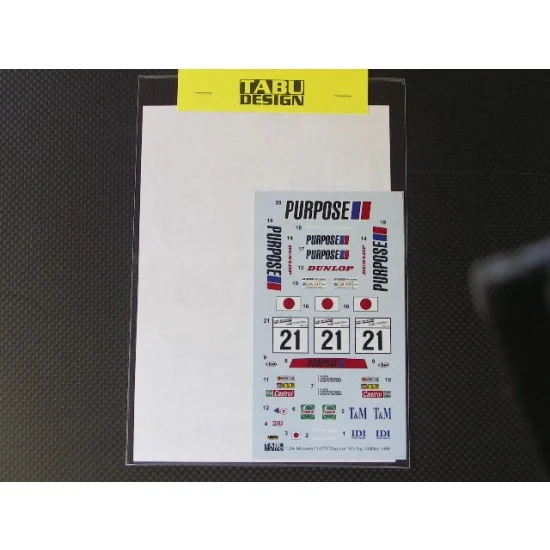TABU Design 24058 1/24 McLaren F1-GTR "Purpose" #21 Fuji 1000km 1999 (Long Tail) Decals for Fujimi kit
