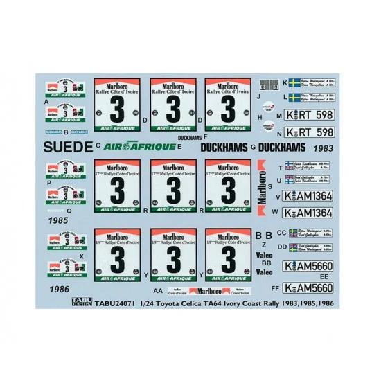 TABU Design 24071 1/24 Celica TA64 Ivory Coast Rally Option 1983 1985 1986 Decal - Model Cars