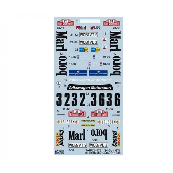 TABU Design 24076 1/24 VW Golf GTi #32/#36 Monte-Carlo 1980 Decal