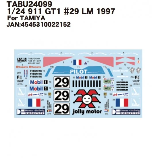 TABU Design 24099 1/24 911 GT1 #29 LM 1997 Decal for Tamiya kits - Model Cars