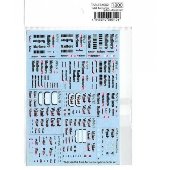 TABU Design 64002 1/64 McLaren Option Sponsor 'West' Decal Set - Model Cars