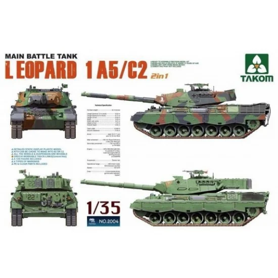 Takom 2004 1/35 Leopard 1 A5/C2 Main Battle Tank (2 in 1) - Military Vehicles & Tanks