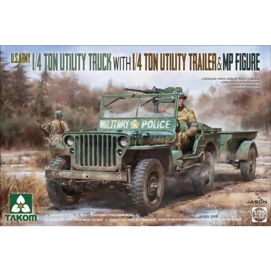 Takom 2126 1/35 US Army 1/4 Ton Utility Truck w/Utility Trailer & MP Figure - Military Vehicles & Tanks