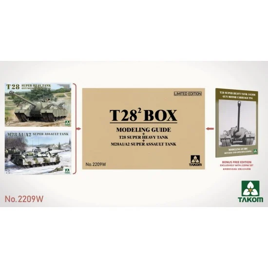 Takom 2209W 1/35 T28 and M28A1/A2 Tanks (2 kits) with Guide Book - Military Vehicles & Tanks