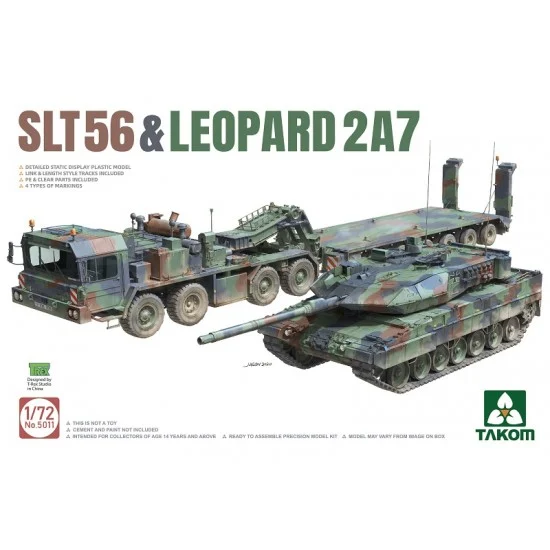 Takom 5011 1/72 SLT56 Franziska Tractor & Leopard 2A7 Main Battle Tank (2 kits) - Military Vehicles & Tanks