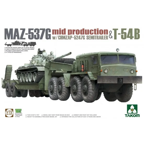 Takom 5013 1/72 MAZ-537G w/ChMZAP-5247G Semi-trailer Mid & T-54B