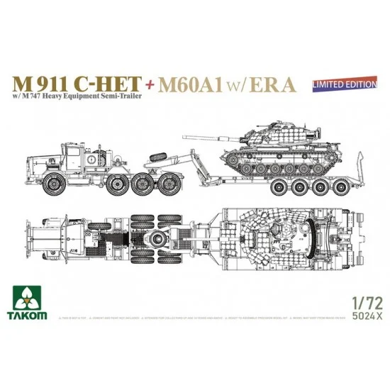 Takom 5024X 1/72 M911 C-HET and M747 Heavy Equipment Semi-Trailer + M60A1 Tank with ERA