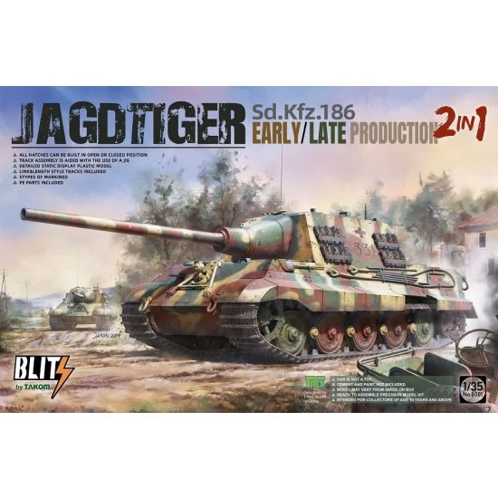 Takom 8001 1/35 SdKfz.186 Jagdtiger Early/Late Production [2 in 1] - Military Vehicles & Tanks