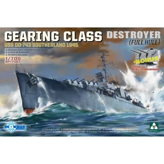 Takom SP-7057 1/700 USS Gearing Class Destroyer DD-743 Southerland 1945 w/Full Hull