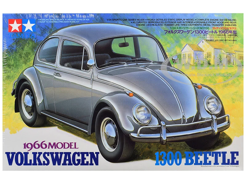Model Kit 1966 Volkswagen 1300 Beetle 1/24 Scale Model by Tamiya - Volkswagen Models