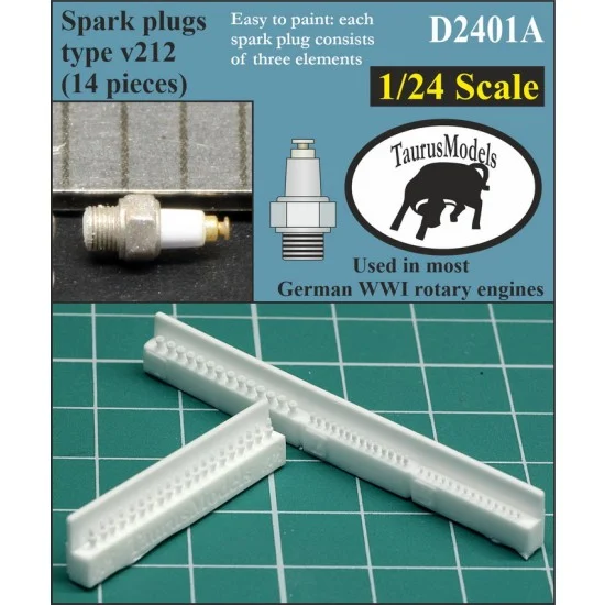 Taurus D2401A 1/24 WWI German Rotary Engines Spark plugs Type v212 Easy to Paint Version (14pcs) - Model Planes