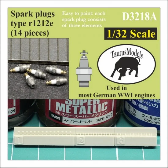 Taurus D3218A 1/32 WWI German Engines Spark plugs r1212e Easy to Paint Version (14pcs) - Model Planes
