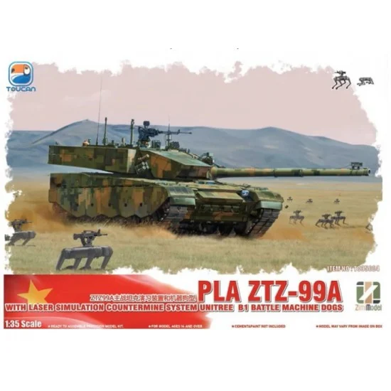 TOUCAN 35004 1/35 ZTZ-99A MBT Laser Simulation Countermine System and Unitree B1 Battle Machine Dogs