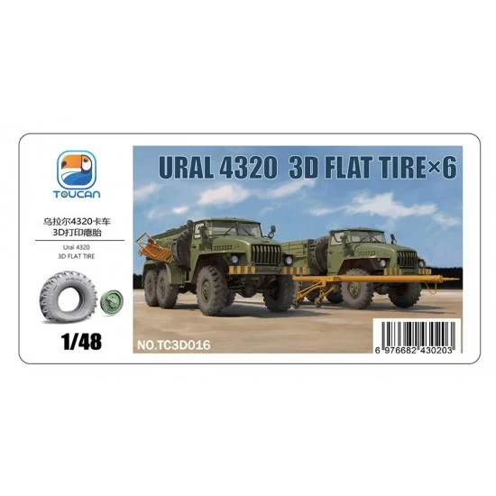 TOUCAN 3D016 1/48 URAL 4320 3D Flat Tyres (6pcs) - Military Vehicles & Tanks