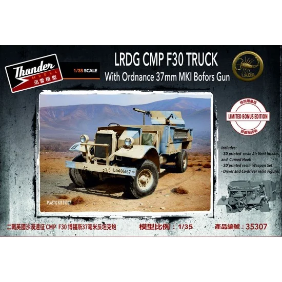 Thunder Model 35307 1/35 LRDG CMP F30 Gun Truck with Ordnance 37mm MK I Bofors Gun with [Bonus Edition] - Military Vehicles & Tanks