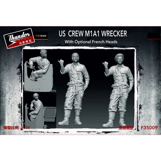 Thunder Model F35009 1/35 US Crews for M1A1 Wrecker (2 figures with optional French heads) - Model Figures