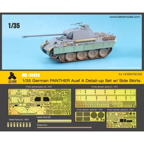 Tetra Model Works ME-35056 1/35 German Panther Ausf.A Detail-up Set w/Side Skirts for Hobby Boss kits