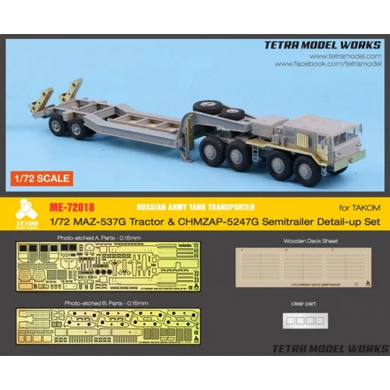 Tetra Model Works ME-72018 1/72 Russian MAZ-537G Tractor w/CHMZAP-5247G Semitrailer Detail-up Set for Takom kits