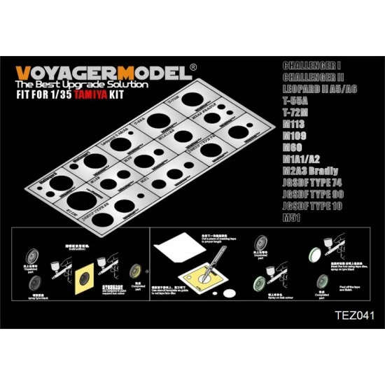 Voyager TEZ041 1/35 Modern AFV Road Wheels Stenciling Templates Ver. 1 for Tamiya kit - Military Vehicles & Tanks